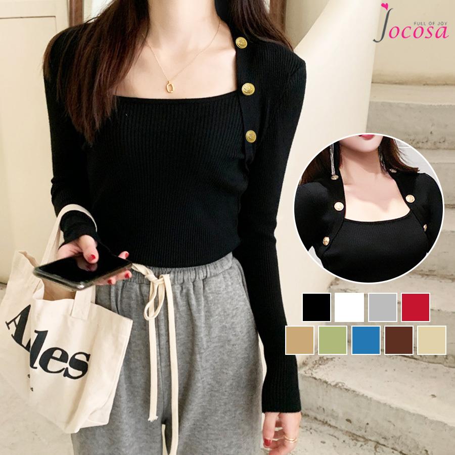 ニット トップス 長袖 金ボタン ボレロ風 リブ レイヤード風 無地 大人