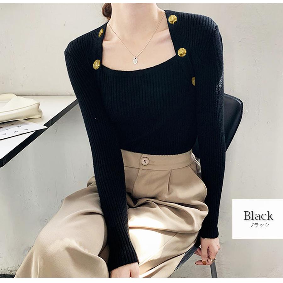 ニット トップス 長袖 金ボタン ボレロ風 リブ レイヤード風 無地 大人