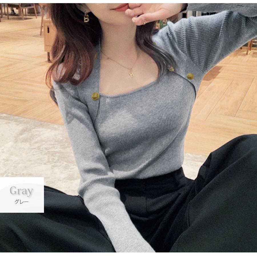ニット トップス 長袖 金ボタン ボレロ風 リブ レイヤード風 無地 大人