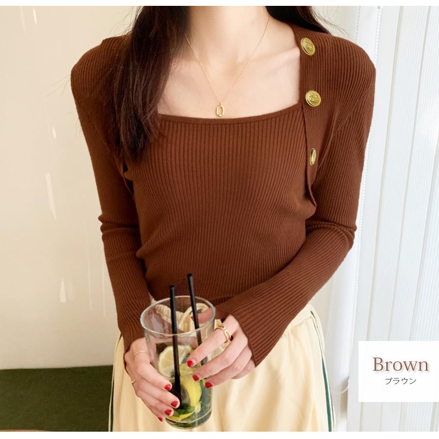 ニット トップス 長袖 金ボタン ボレロ風 リブ レイヤード風 無地 大人