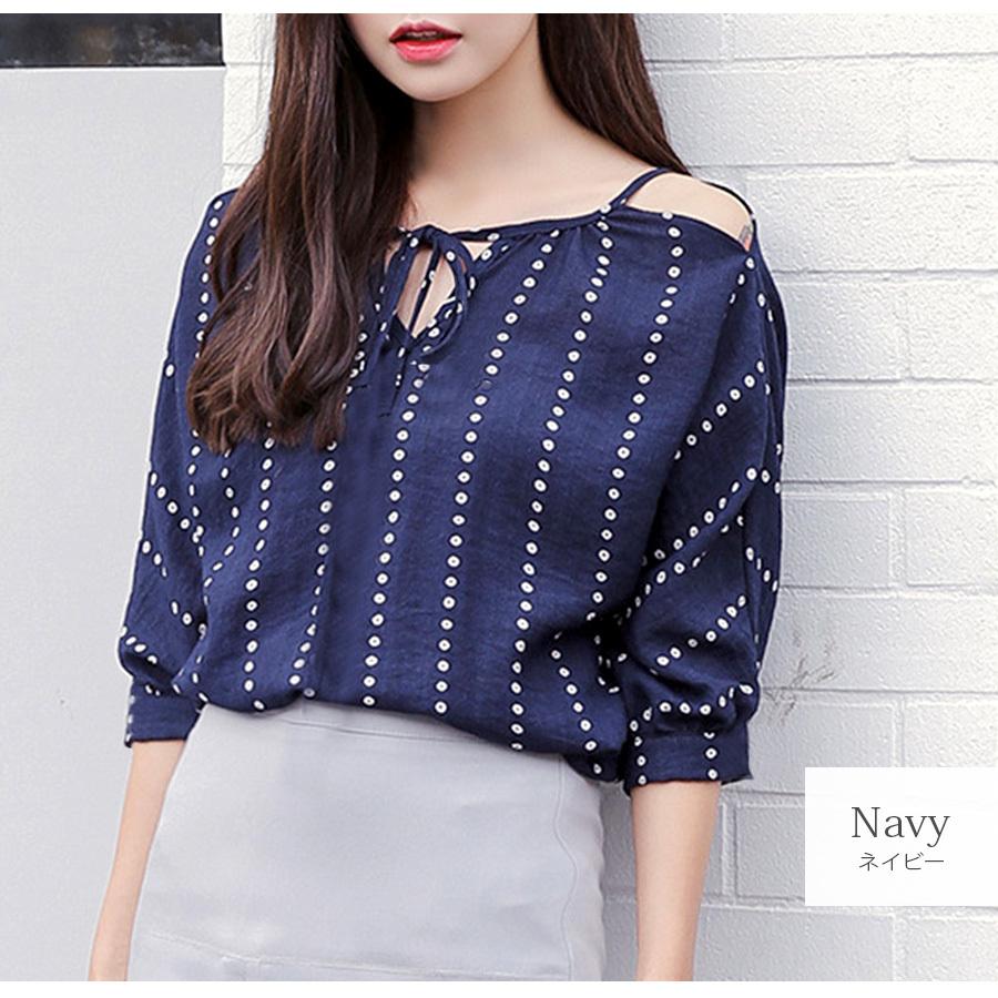 オフショルダー ドット ブラウス 半袖 韓国ファッション トップス 肩