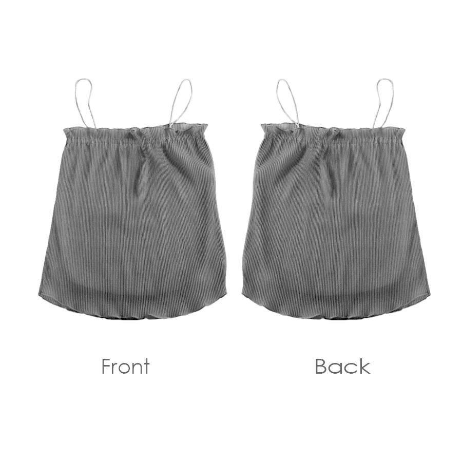 シフォン キャミソール 肩だし トップス レース プリーツ ブラック 黒