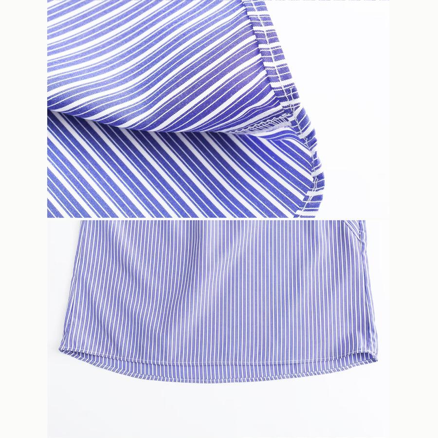 ブラウス 長袖 ストライプ 斜め ボタン アシンメトリー トップス