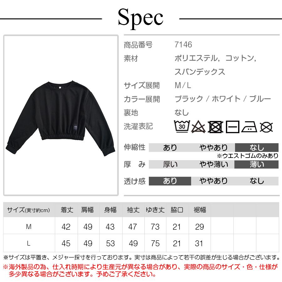 ショート丈トップス ドロップショルダー へそ出し ワンポイント 長袖
