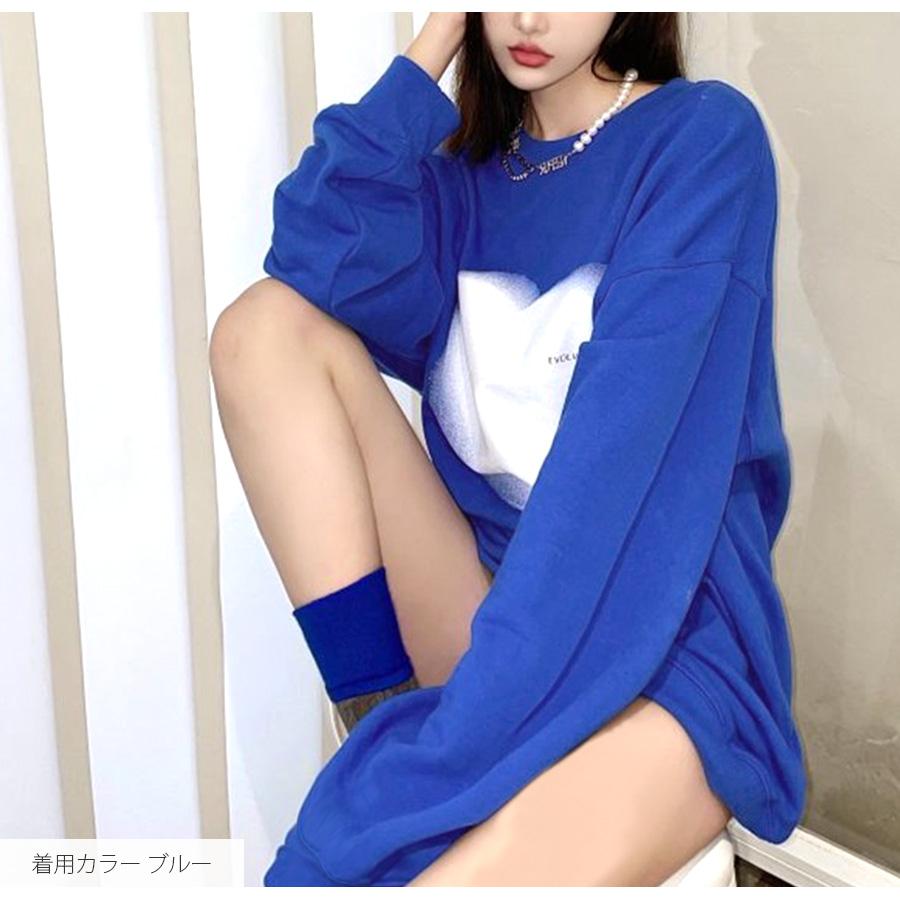 スウェット トレーナー ハート トップス 長袖 薄手 プリント ロゴ