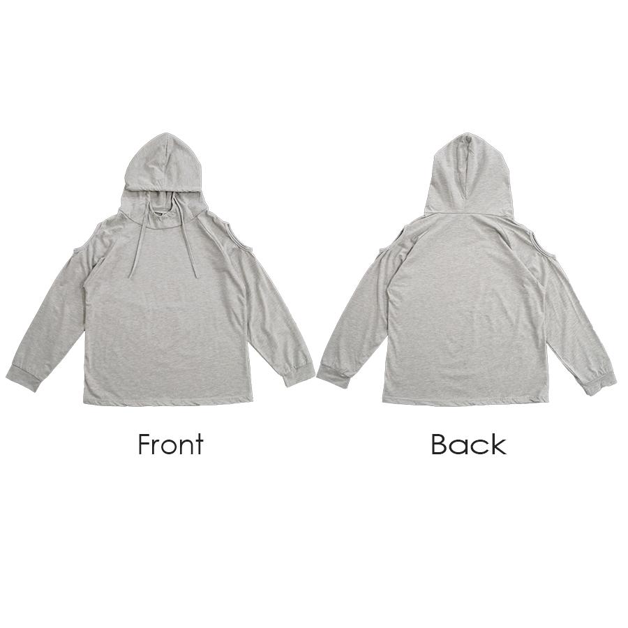 カットソー 肩出し フード付き 薄手 長袖 トップス パーカー