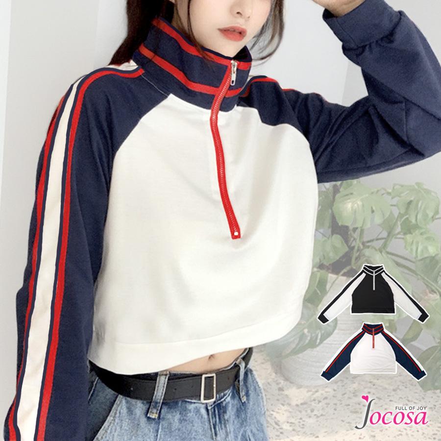 プルオーバー ハーフジップ トップス パーカー トレーナー ショート丈