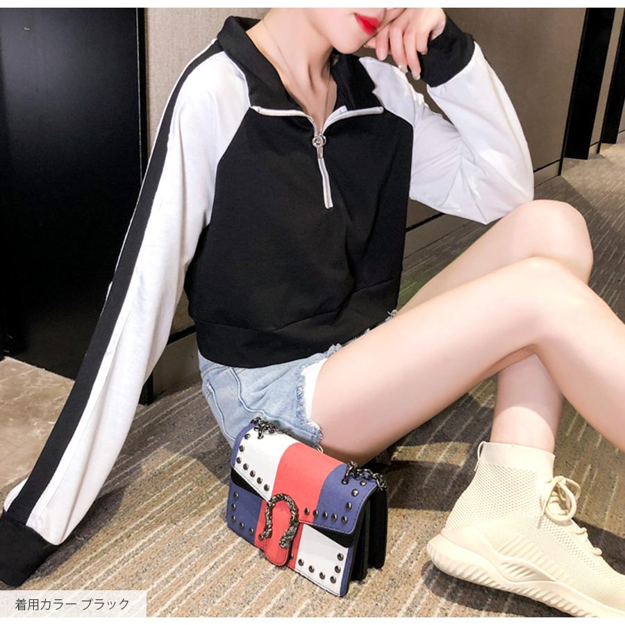 プルオーバー ハーフジップ トップス パーカー トレーナー ショート丈