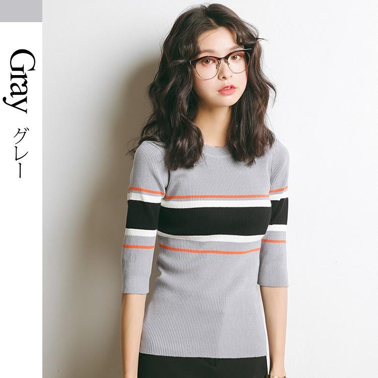 トップス レディース ニット リブ マルチボーダー 秋 春 セーター タイト ストレッチ 薄手 ホワイト グレー ブラック 白 黒 Jocosa 8094 初秋 8094 Jocosa Yahoo ショップ 通販 Yahoo ショッピング