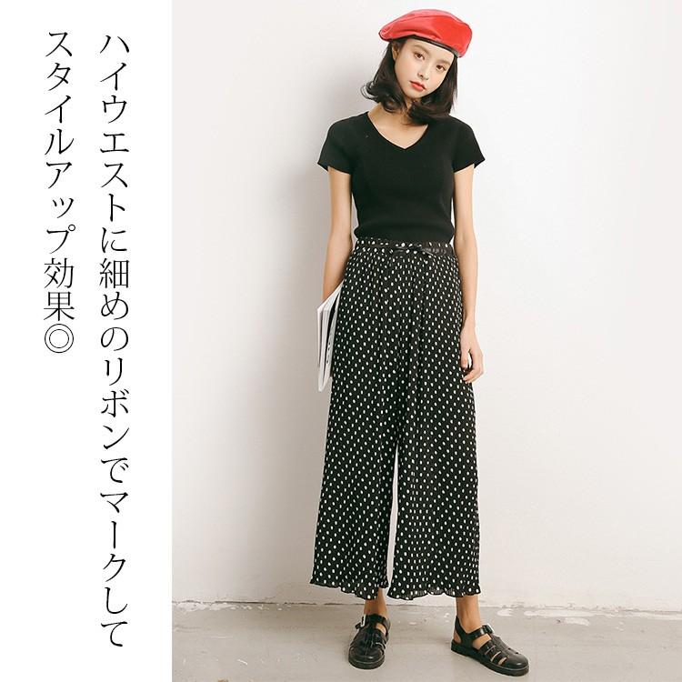 ワイドパンツ レディース ドット柄 水玉 リボン ガウチョパンツ スカーチョ プリーツ 透け 春 夏 ゆったり 薄手 シフォン ボトムス 黒 白 Jocosa 8145 8145 Jocosa Yahoo ショップ 通販 Yahoo ショッピング