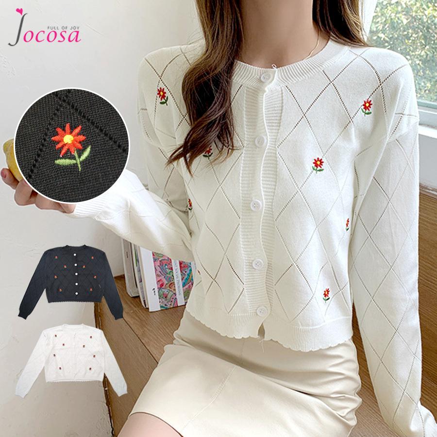 カーディガン 長袖 秋服 韓国ファッション 秋冬 ニット トップス 花