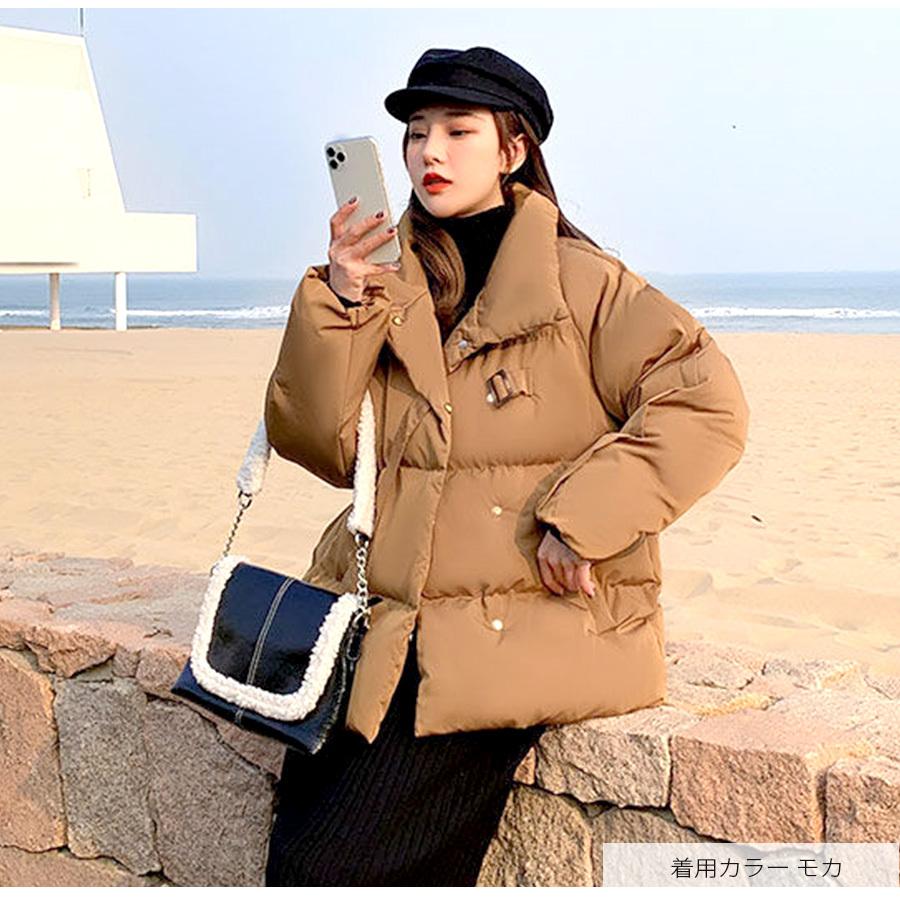 ダウン ジャケット アウター 長袖 ポケット ベルト ミディアム丈 無地