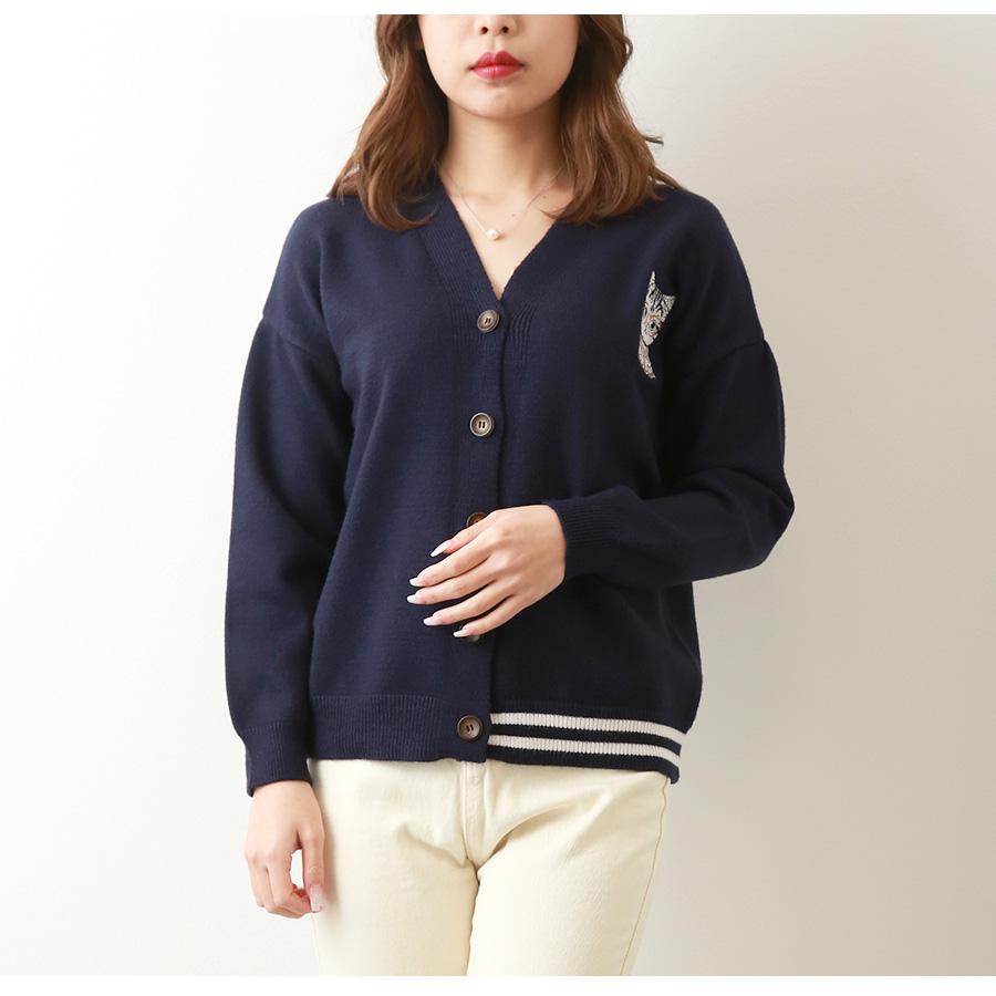 猫刺繍 ネイビー カーディガン 長袖