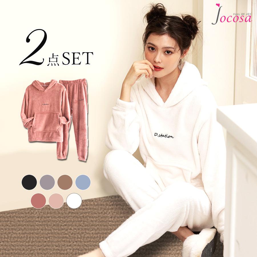 セットアップ ルームウェア パジャマ 韓国ファッション 長袖 フリース