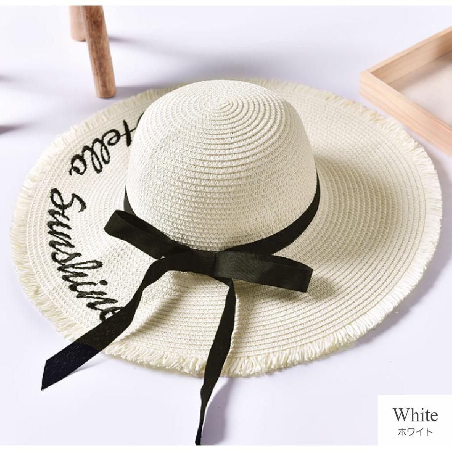 麦わら帽子 リボン レディース ハット 韓国 グレー ネイビー キャメル