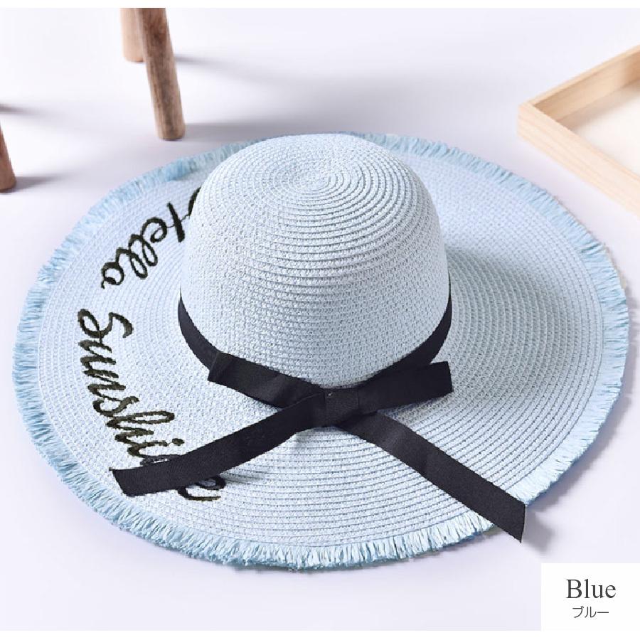麦わら帽子 リボン レディース ハット 韓国 グレー ネイビー キャメル