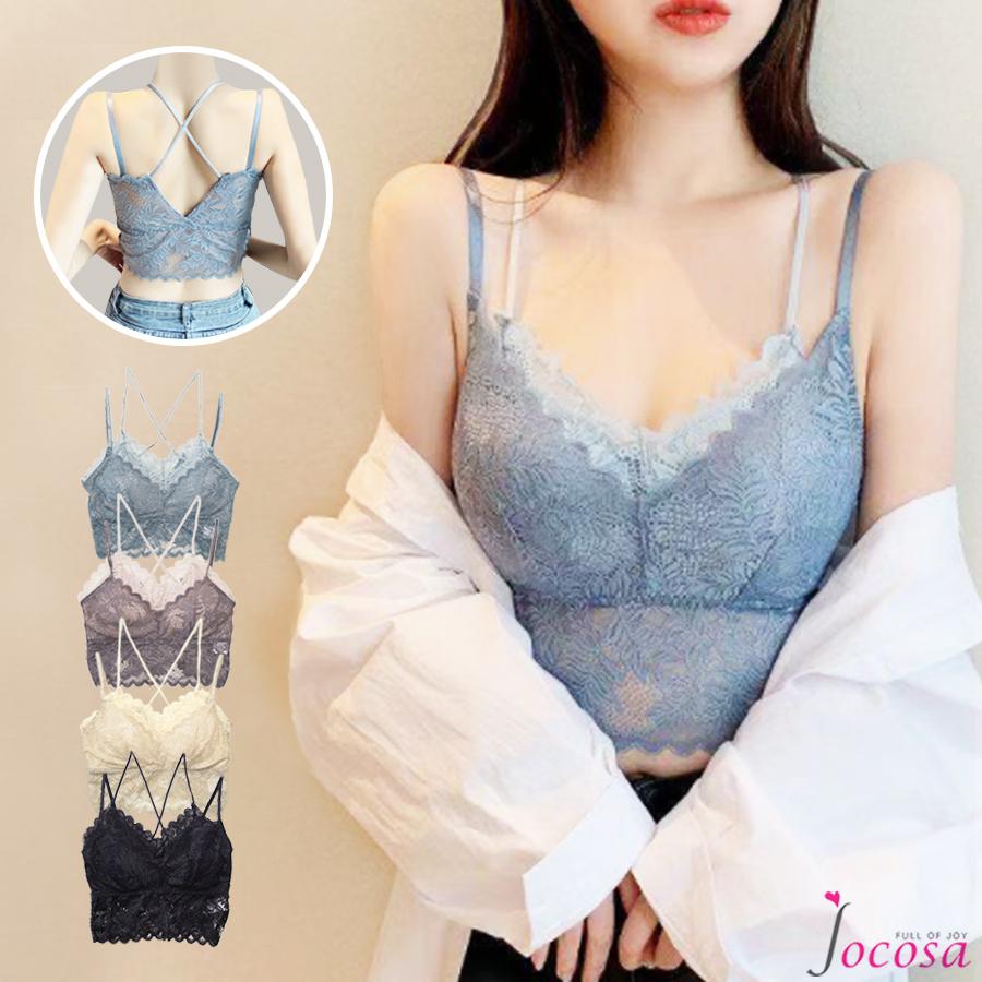 ブラトップ レース キャミソール カップ付き 総レース 見せブラ バック