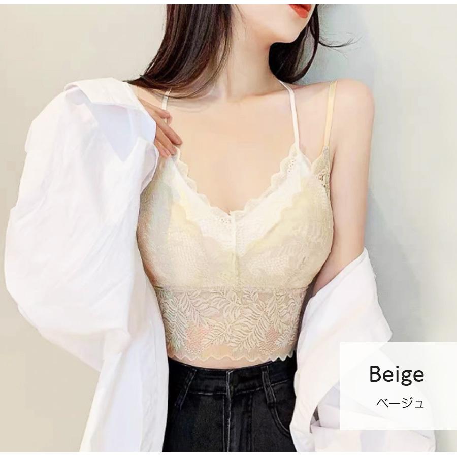 ブラトップ レース キャミソール カップ付き 総レース 見せブラ バック