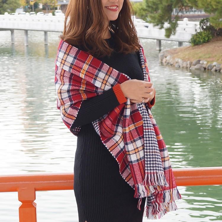 ストール レディース チェック 千鳥格子 マフラー 大判 リバーシブル