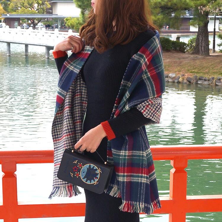 【美品】45R 千鳥格子 チェック マフラー ストール ピンク ピンクチェックマフラー ピンク千鳥マフラー ストール ショール 手袋