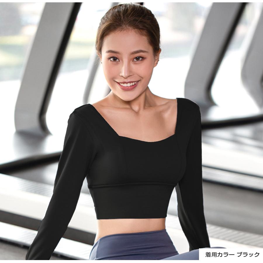 スポーツウェア フィットネス ヨガ レディース 韓国 長袖 カップ付き