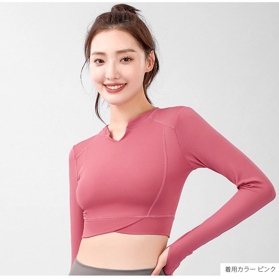 YOSAウェア スポーツウェア トップス 長袖 指穴 ショート丈 キーネック