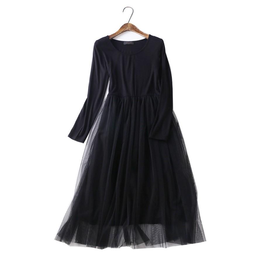 ワンピース レディース 長袖 チュール ひざ丈 ミディアム丈 チュール
