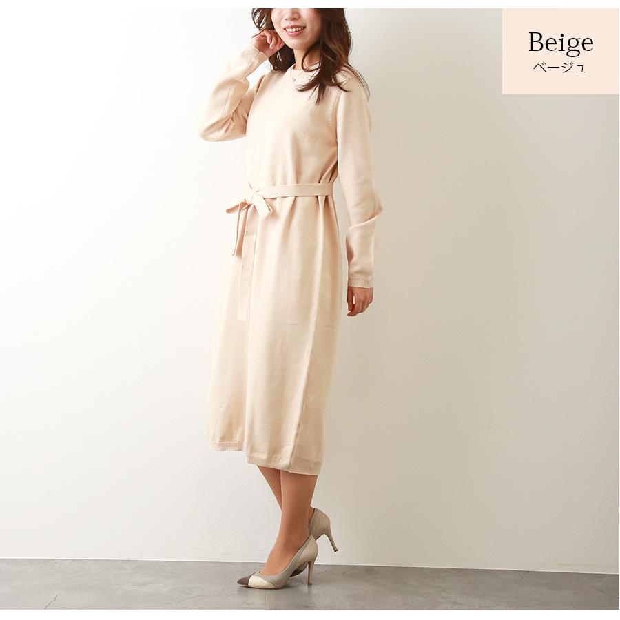 ニットワンピース レディース ニット ワンピース 長袖 膝丈 スリット