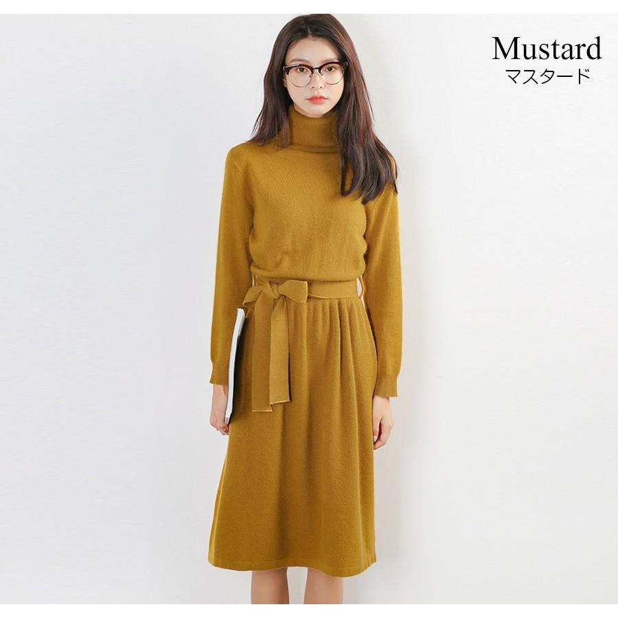 ニットワンピース レディース 長袖 膝丈 フレア タートルネック ハイネック ワンピース リボン 秋 冬 ブラウン 茶 マスタード ブラック 黒 Jocosa Jocosa Yahoo ショップ 通販 Yahoo ショッピング