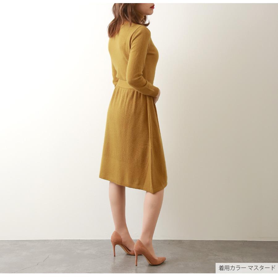 М’S GRACY　ニット　ドッキング　膝丈ワンピースブラウン　イエロー ニットワンピース レディース 長袖 膝丈 フレア タートルネック