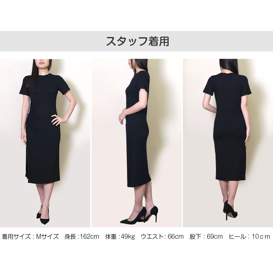 フロントギャザースリットワンピース レディース 春夏秋冬 新作 半袖 