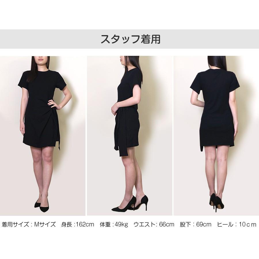 サイドリボンミニTシャツワンピース レディース 春夏秋冬 新作 半袖