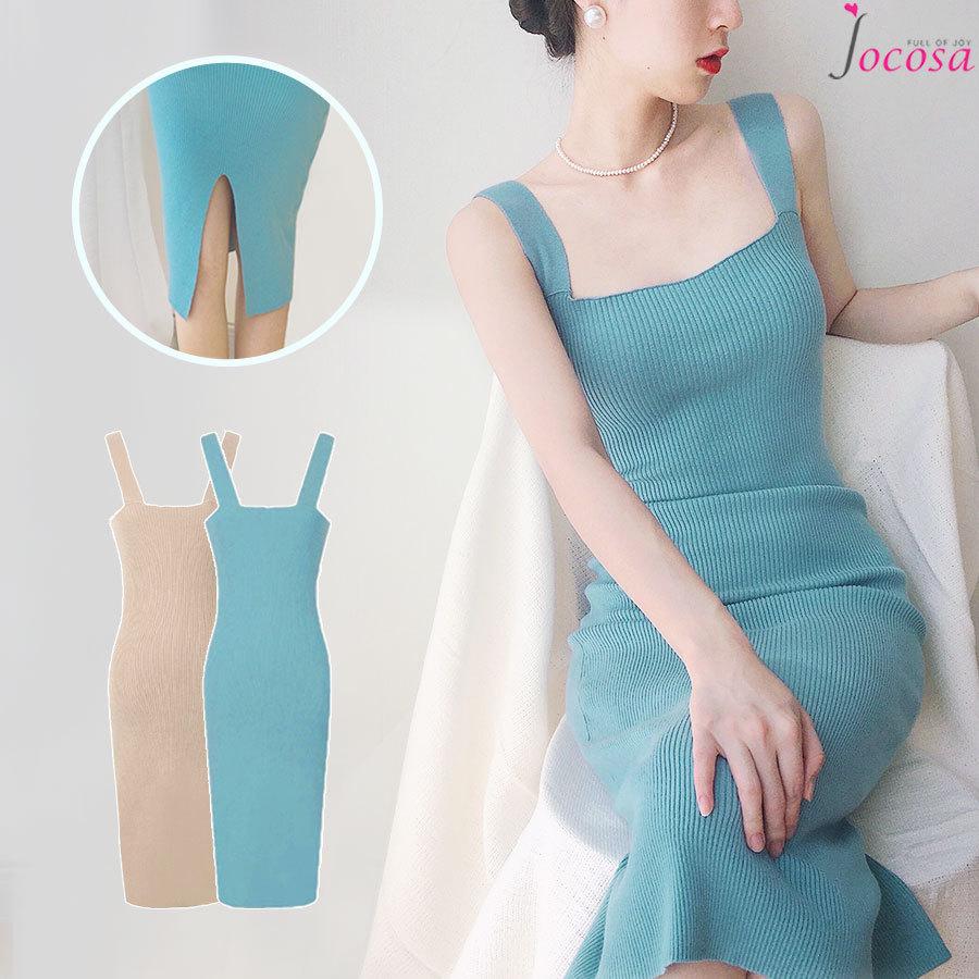 ニットワンピース ロング キャミソール キャミワンピース レディース ノースリーブ スクエアネック リブ 着回し ベージュ ブルー フリーサイズ Jocosa 60 60 Jocosa Yahoo ショップ 通販 Yahoo ショッピング