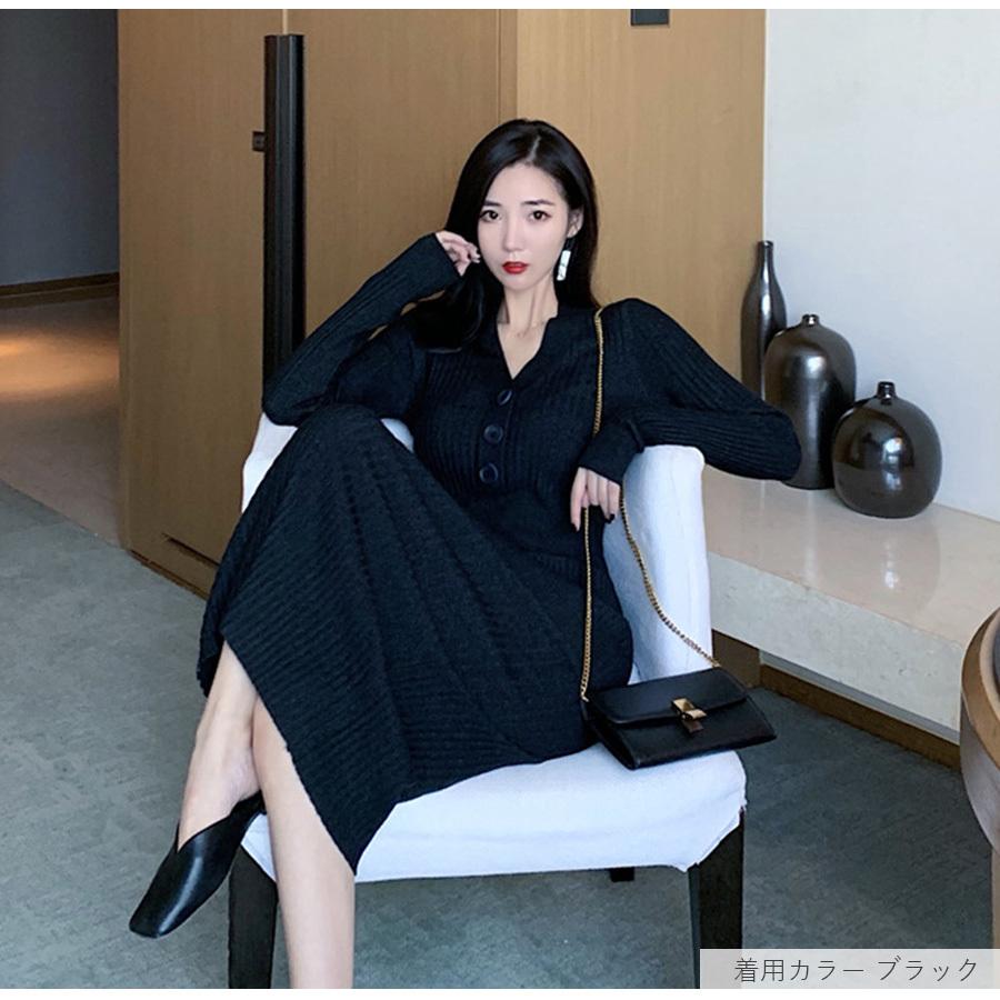 ワンピース ロング 韓国ファッション 秋冬 セクシー 大人 オフィス