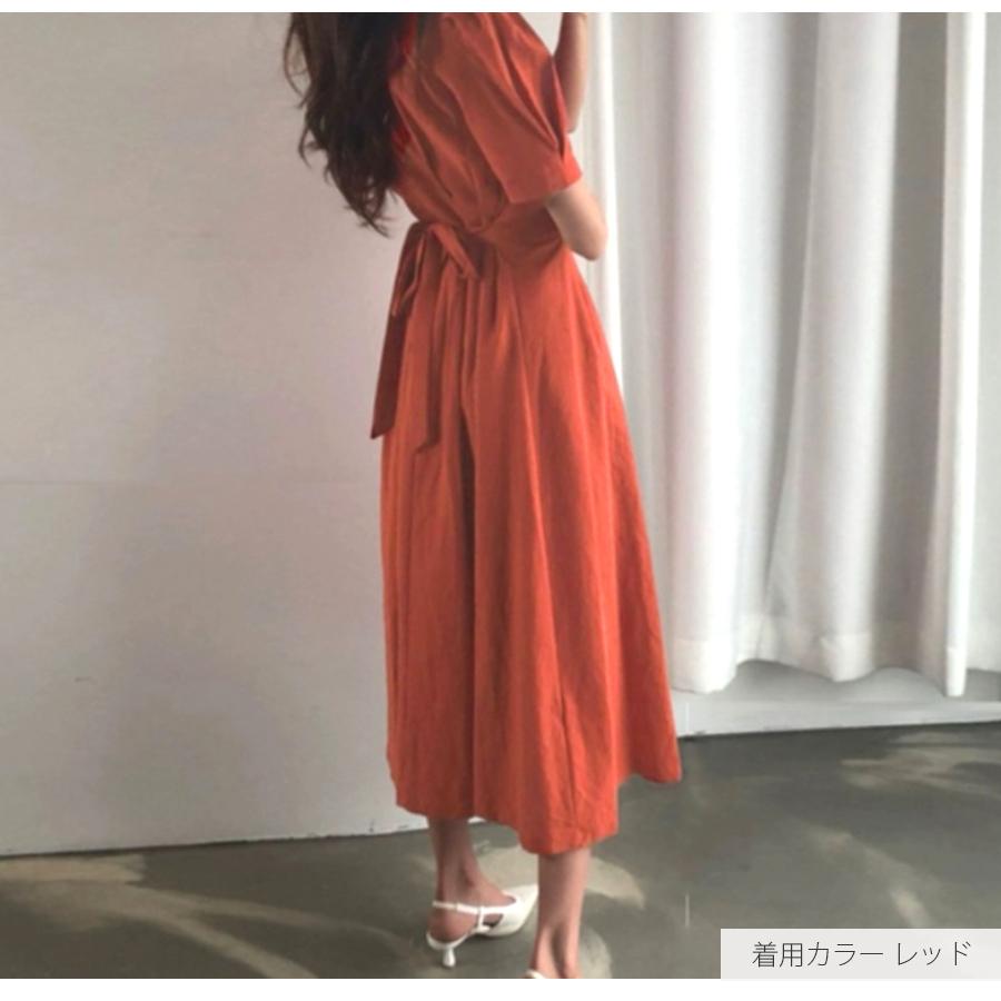 ワンピース 夏 韓国ファッション 半袖 ロング 膝下 シンプル 大人