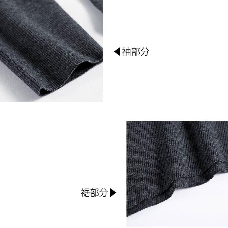 トップス レディース 長袖 秋 冬 リブ 縦ライン ハイネック ボトル