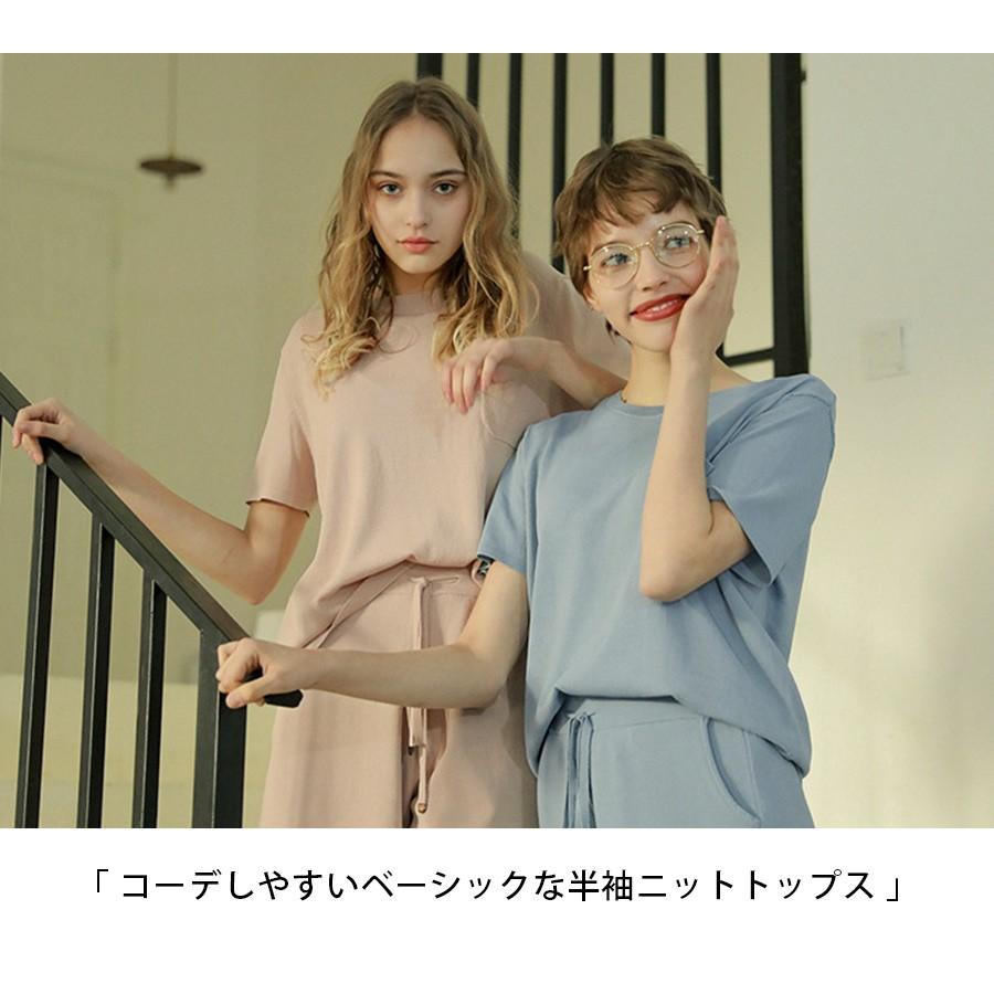 トップス レディース 半袖 ニット 薄手 春 夏 胸ポケット サマーニット