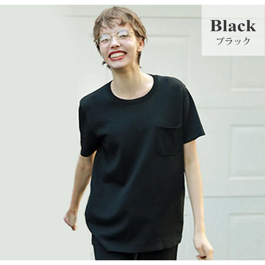 トップス レディース 半袖 ニット 薄手 春 夏 胸ポケット サマーニット