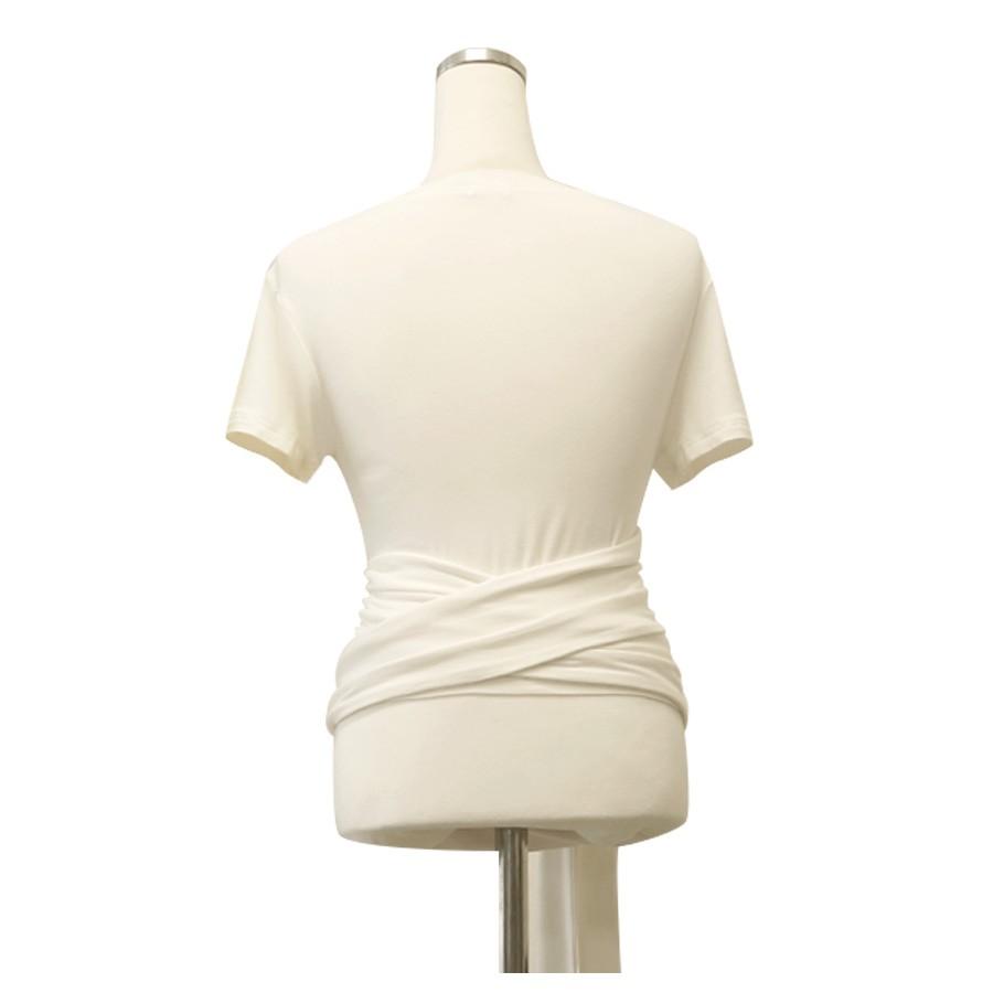 カットソー(半袖/袖なし) side ribbon bare tops 半袖サイドスリットカットソー ラウンドスリット Tシャツ[品番