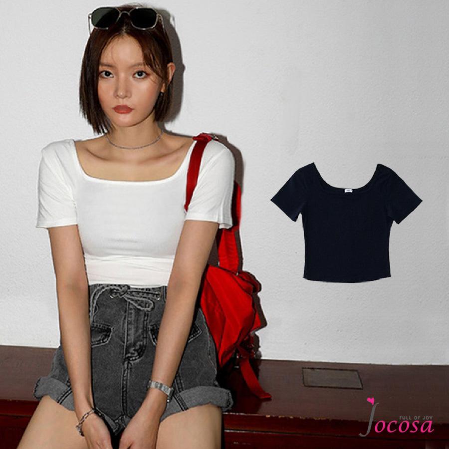 スクエアネック半袖Tシャツ レディース 春夏秋冬 新作 トップス