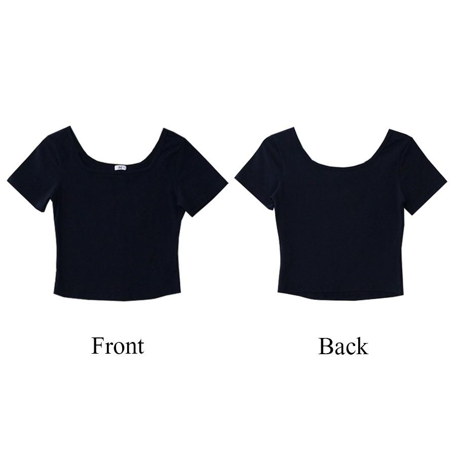 スクエアネック半袖Tシャツ レディース 春夏秋冬 新作 トップス