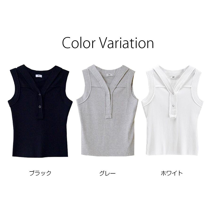前ボタンVネックリブノースリーブトップス タンクトップ レディース 春