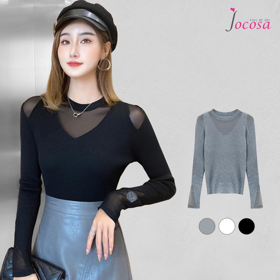ニット トップス レディース 春夏秋冬 新作 セーター 長袖 リブ シースルー メッシュ グレー ホワイト 白 ブラック 黒 フリーサイズ Jocosa 84 84 Jocosa Yahoo ショップ 通販 Yahoo ショッピング