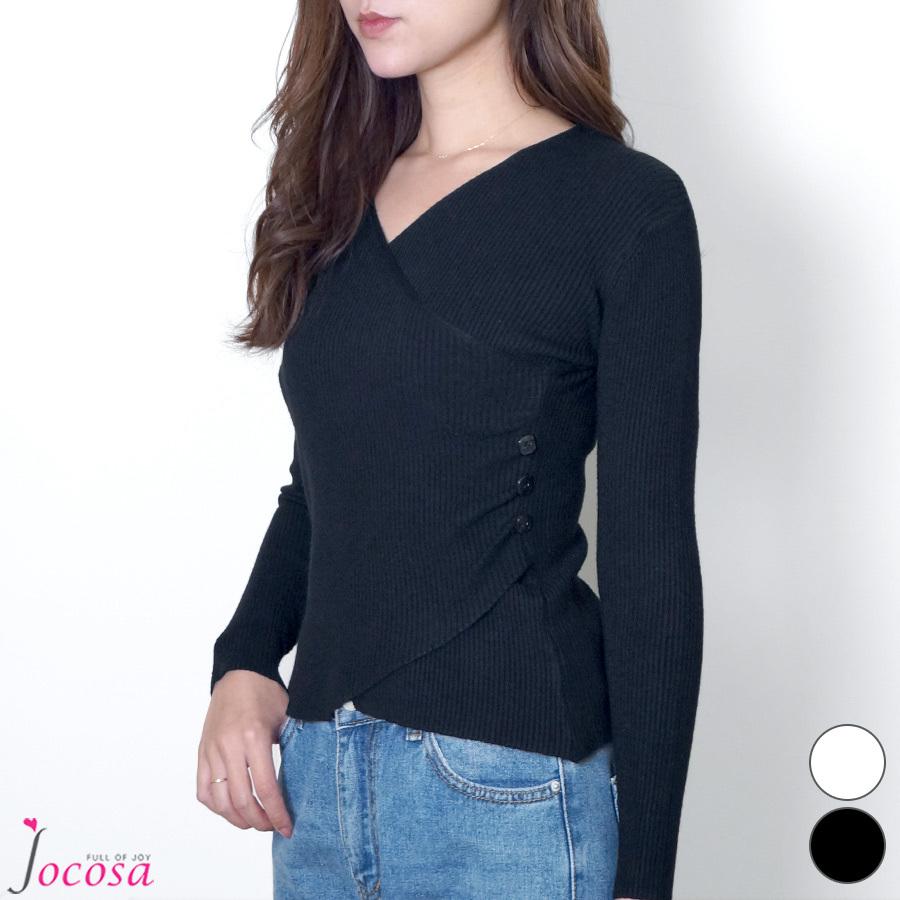 ニット トップス レディース 春夏秋冬 新作 セーター 長袖 リブ 無地 Vネック おしゃれ 可愛い 韓国風 ホワイト 白 ブラック 黒 フリーサイズ Jocosa Jocosa Yahoo ショップ 通販 Yahoo ショッピング