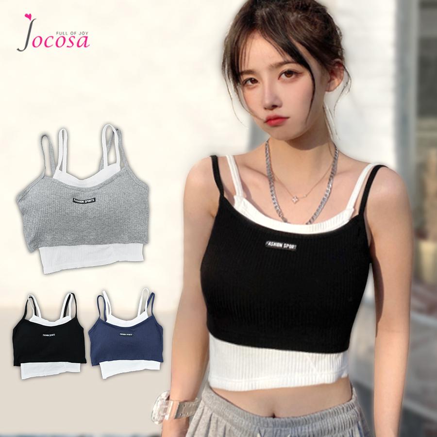 キャミソール カップ付き レイヤード ショート丈 ノースリーブ