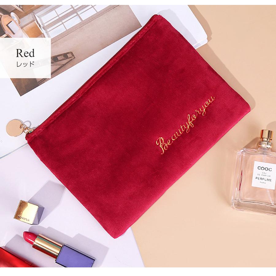 化粧ポーチ メイクポーチ 小物入れ ベロア 大容量 ブラック グレー