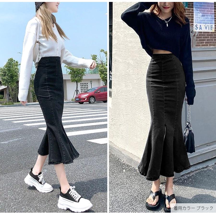 デニムスカート ロング丈 マーメイドライン スリット タイトスカート カジュアル キレイめ 無地  S M L XL JOCOSA 9103 |  | 19