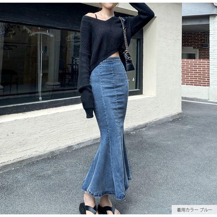 デニムスカート ロング丈 マーメイドライン スリット タイトスカート カジュアル キレイめ 無地  S M L XL JOCOSA 9103 |  | 20