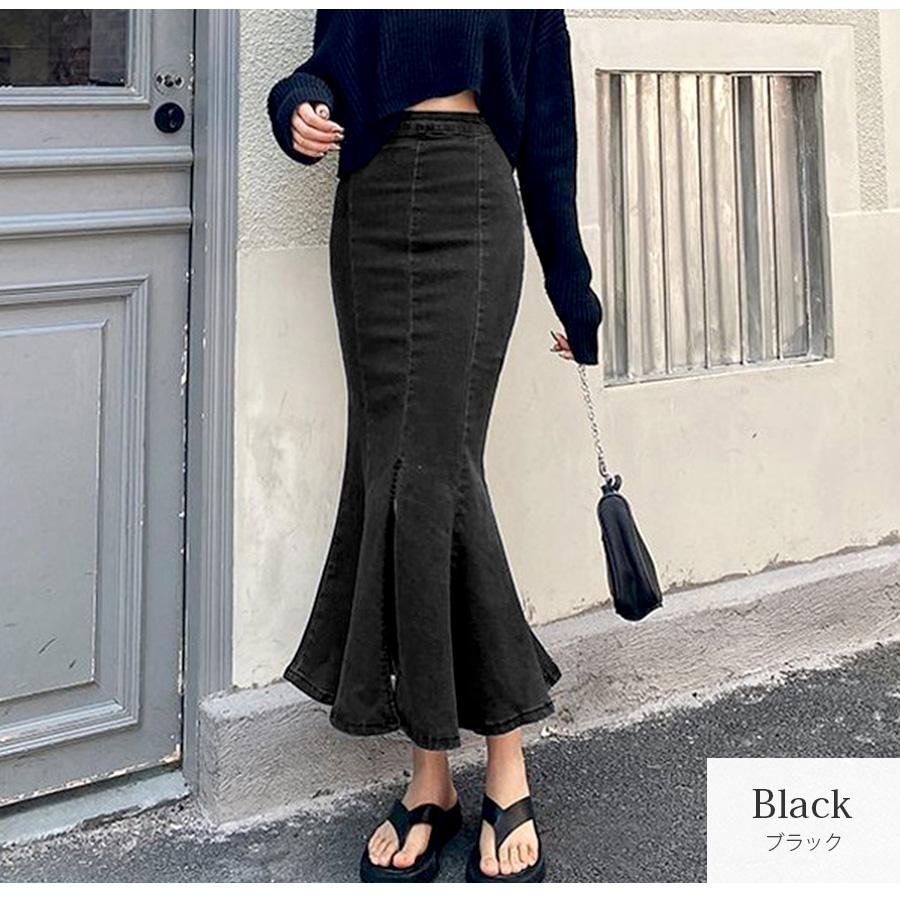 デニムスカート ロング丈 マーメイドライン スリット タイトスカート カジュアル キレイめ 無地  S M L XL JOCOSA 9103 |  | 03