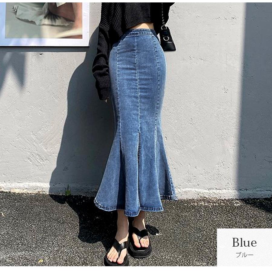 デニムスカート ロング丈 マーメイドライン スリット タイトスカート カジュアル キレイめ 無地  S M L XL JOCOSA 9103 |  | 04